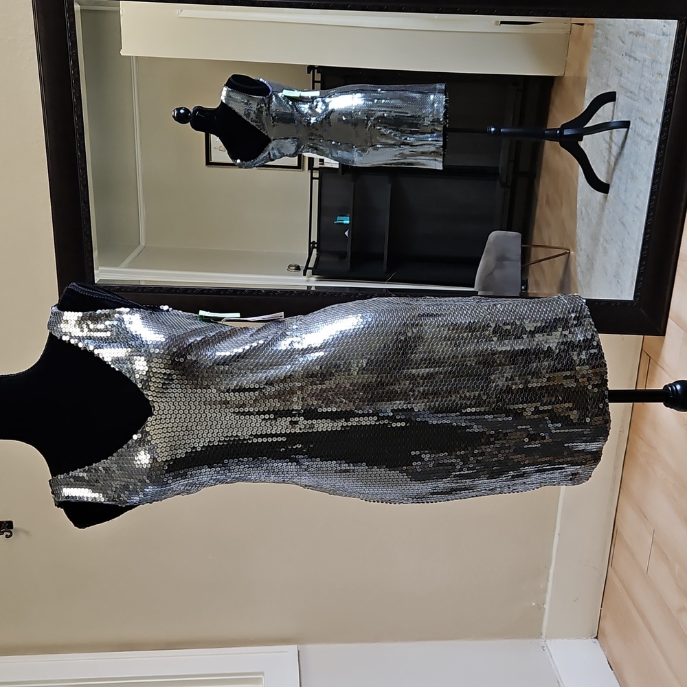 Size medium dark grey/gunmetal shiney sequin tank strap cocktail dress by Aqua